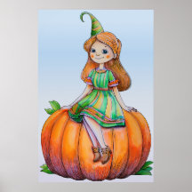 Fantasy Girl em um Poster de Abóbora
