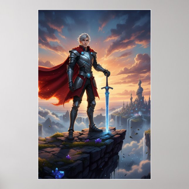 Fantasy Knight Warrior with Sword Poster (Frente)