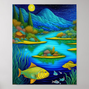 Fantasy Lake Fish Art Impressão