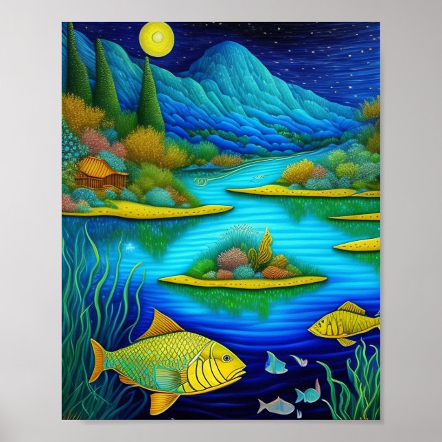 Fantasy Lake Fish Art Impressão (Frente)