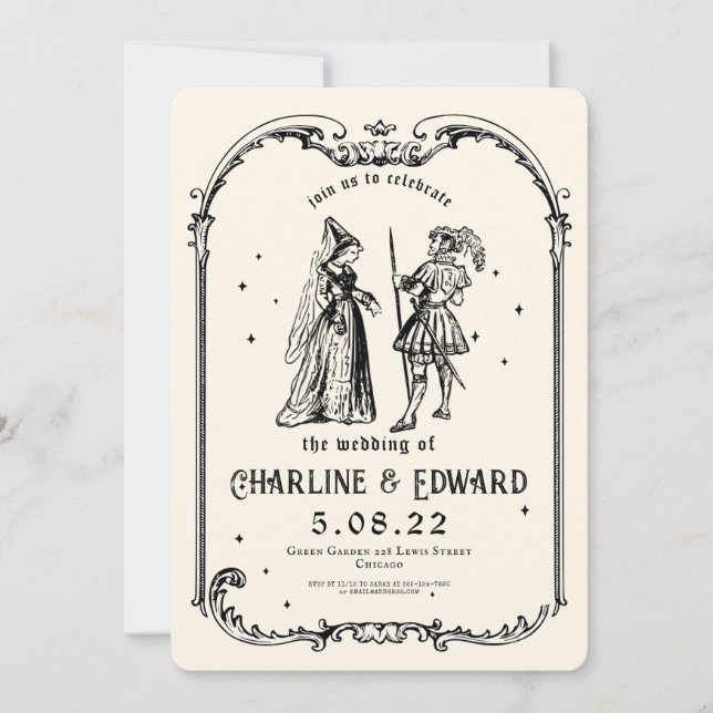 Fantasy Medieval gravando Convite de Casamento de  (Frente)