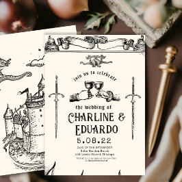 Fantasy Medieval gravando Convite de Casamento de 