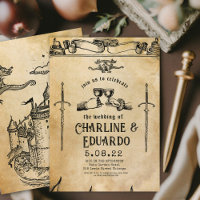 Fantasy Medieval gravando Convite de Casamento de 