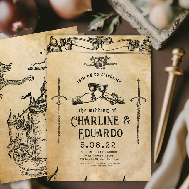 Fantasy Medieval gravando Convite de Casamento de  (Criador carregado)