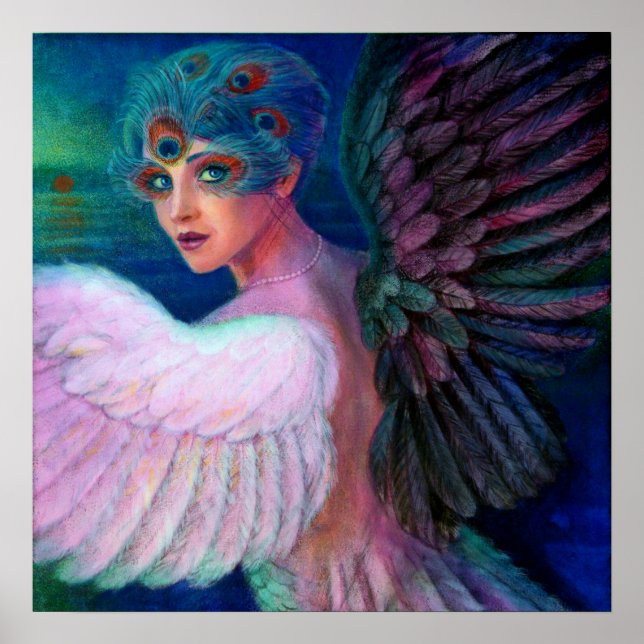 Fantasy Poster Peacock Feather Lady Art Dark Angel (Frente)