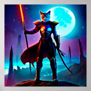 Fantasy Sci-fi Cat Warrior Poster de Arte Digital