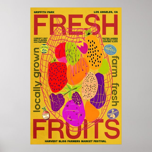 Farm Fresh Fruits Poster Retro Farmers Market (Frente)