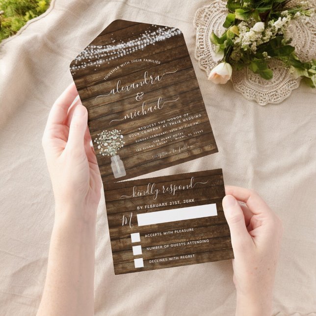 Farmhouse Baby's Breath Rustic Wedding RSVP (Criador carregado)