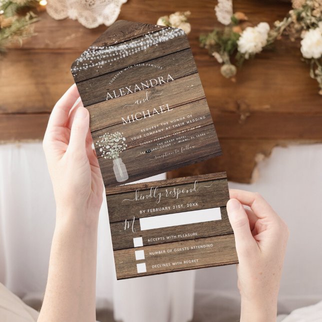 Farmhouse Baby's Breath Rustic Wedding RSVP (Criador carregado)