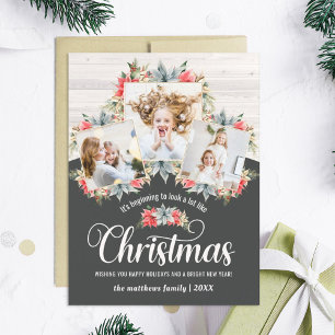 Farmhouse Poinsettia 3 Cartão Magnético de Colagem