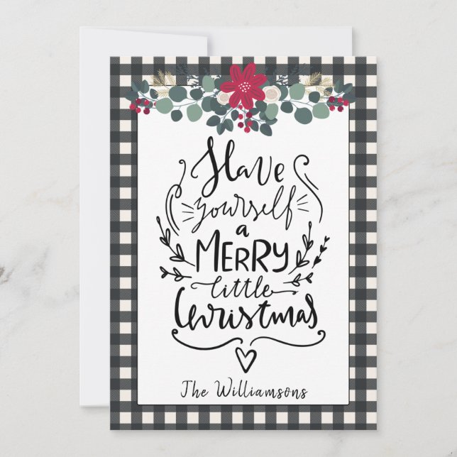 Farmhouse Russo Cartão de Natal de Xadrez Branca N (Frente)