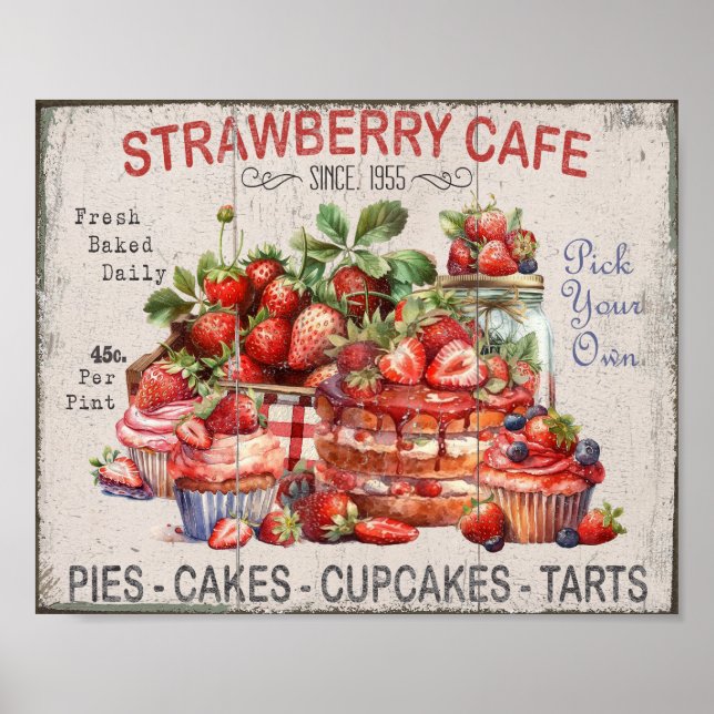 Farmhouse Strawberry Desserts DIY Kitchen Poster (Frente)