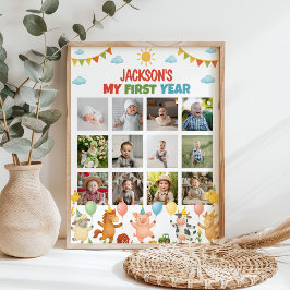 Farmyard Animals First Year Photo Milestone Poster