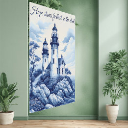 Farol Azul Branco no Estilo Porcelana Toile France