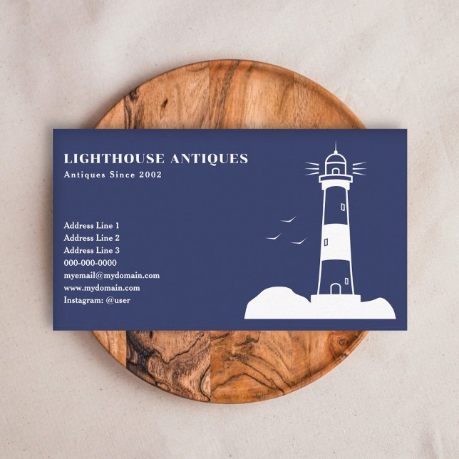 Farol - Cartão de visita azul Marinho (Lighthouse - Navy Blue Business Card)