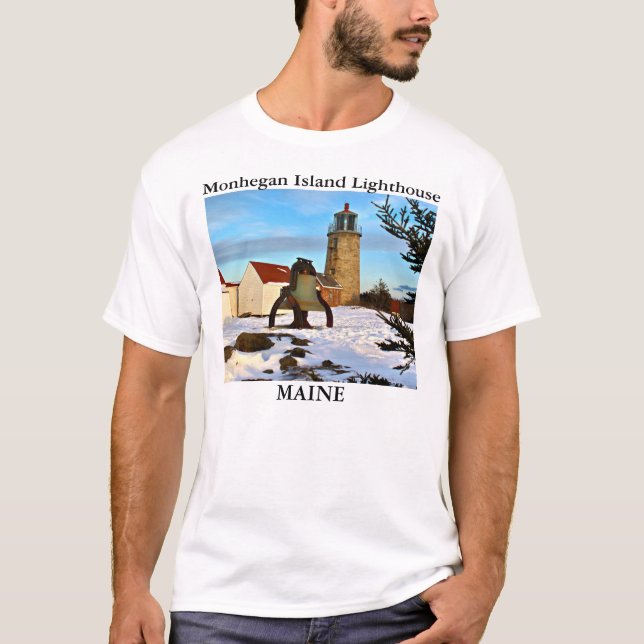 Farol da ilha de Monhegan, t-shirt de Maine (Frente)