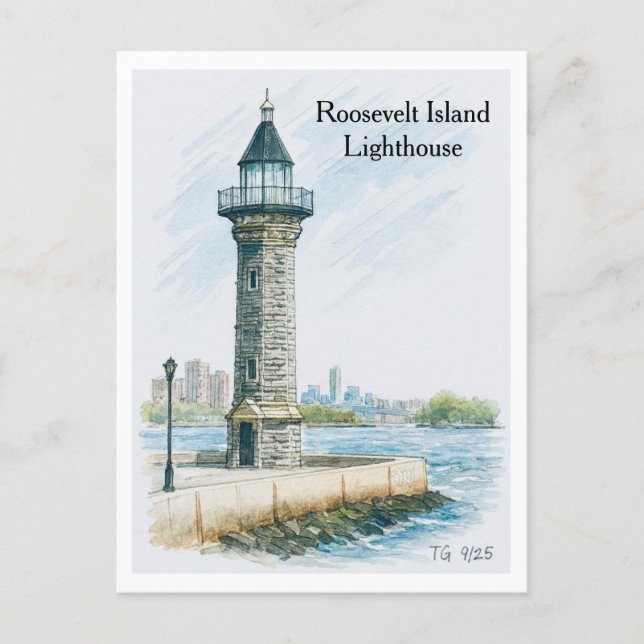 Farol da Ilha Roosevelt NYC Cartão Postal (Frente)