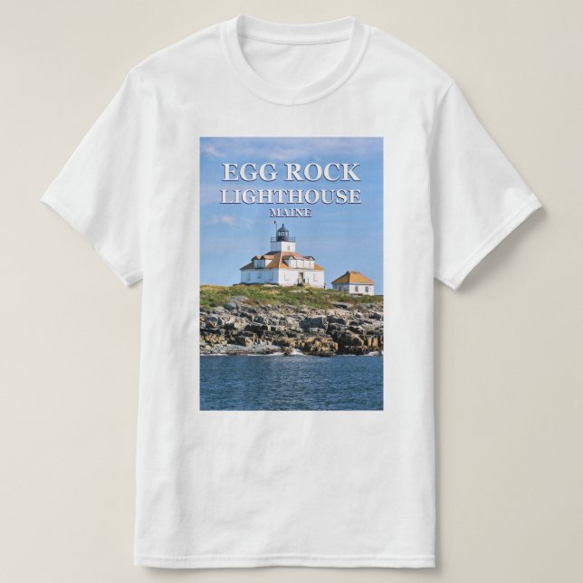 Farol da rocha do ovo, t-shirt de Maine do porto (Frente do Design)