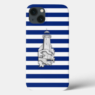 Farol de Estilo de Prata em Stripes Náuticas Azuis