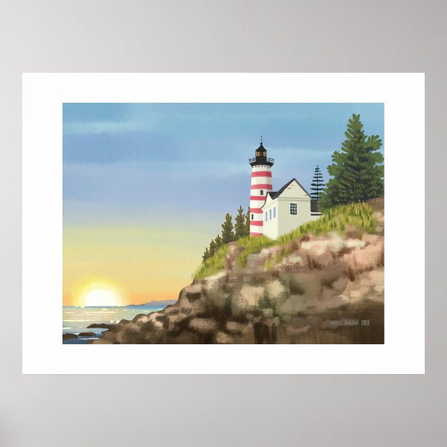 Farol e Pôr do Sol Impressão Extra Grande (Frente)