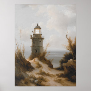 Farol em impressão de praia, arte safra, náutica