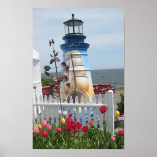 Farol, flores & impressão oceânica