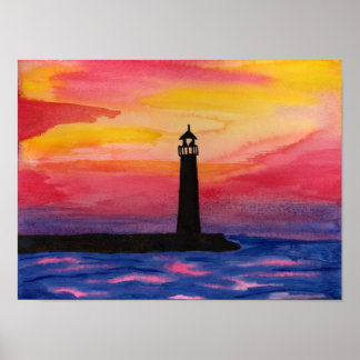Farol Impressão de Aquarela