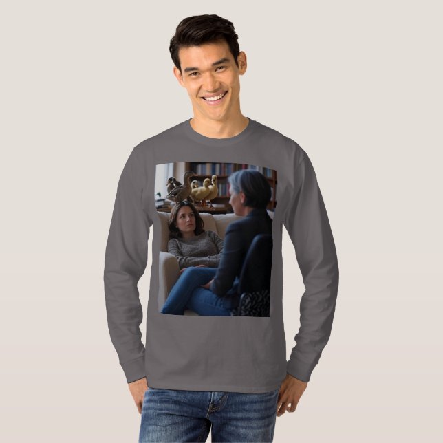Fascinação com Patos, cinza camisa de manga longa (Frente Completa)