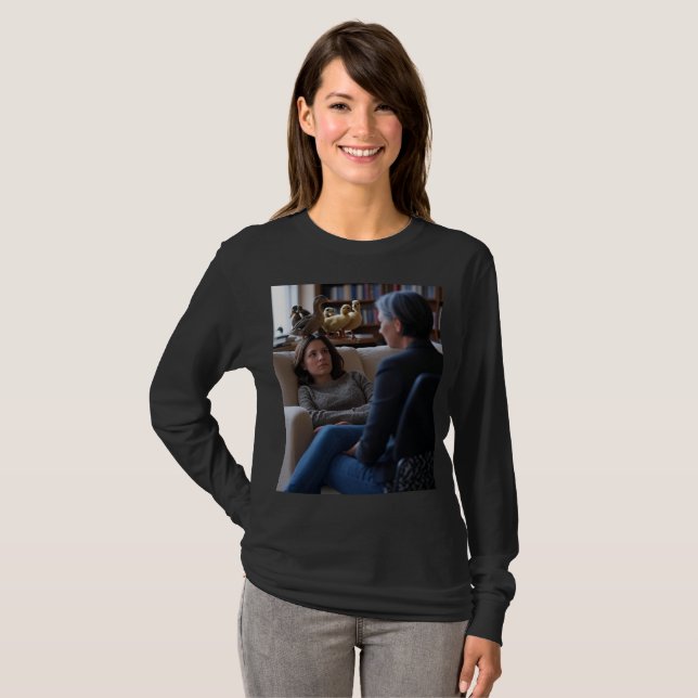 Fascinação Com Patos mulheres camisa preta longa (Frente Completa)