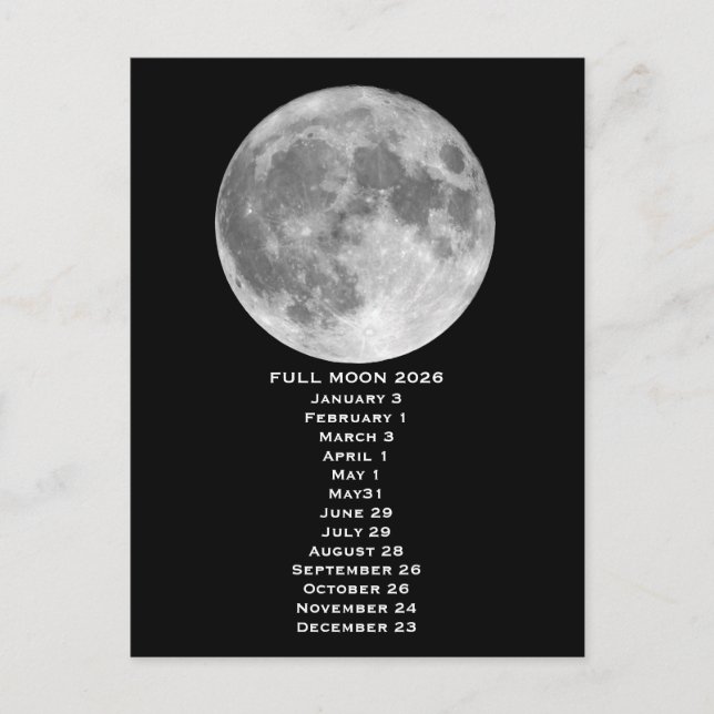 Fases da Lua Cheia 2026 Cartão Postal (Frente)