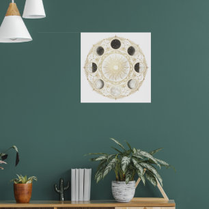 Fases da Lua Sol Mandala Arte Impressão Parede C