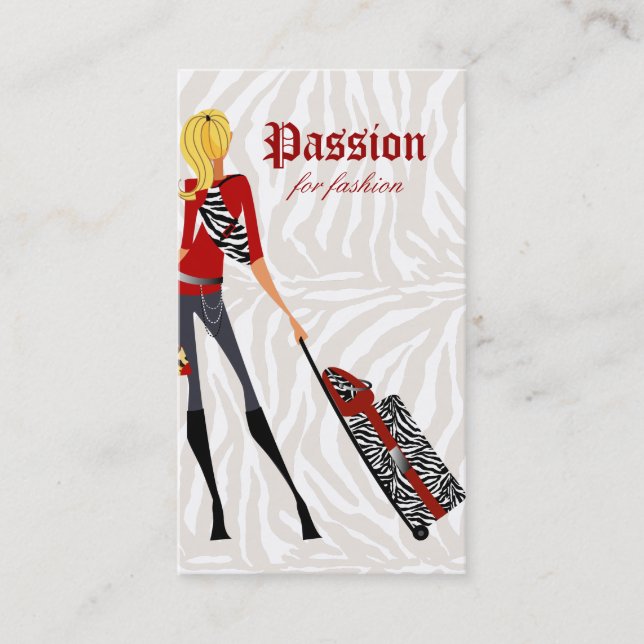 Fashion Cartão de visita Handbag Suitcase Zebra 2 (Frente)