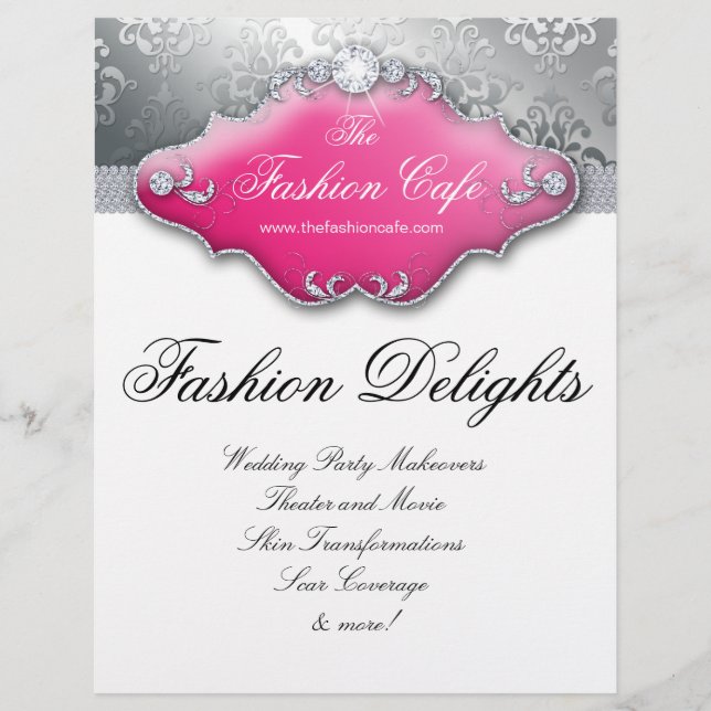Fashion Flyer Hair Salon Damask Diamantes (Frente)