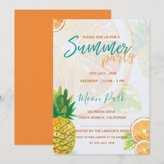 Fatia Laranja | Convite de festas de Verão legal (Frente/Verso)