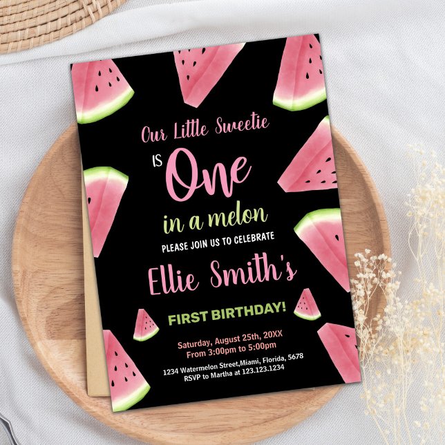 Fatias Cor-de-rosa Melancia Verde Convites de Aniv (Pink Slices Green Watermelon Birthday Invitations)