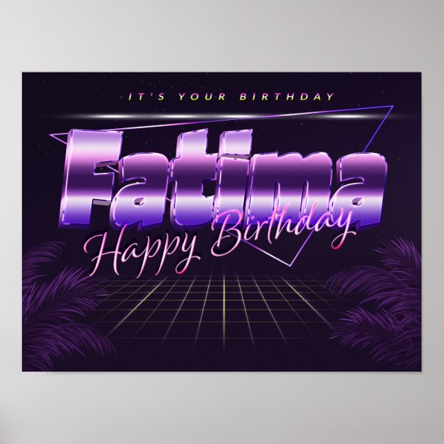 Fatima Name Vorname lila retro Poster Geburtstag (Frente)