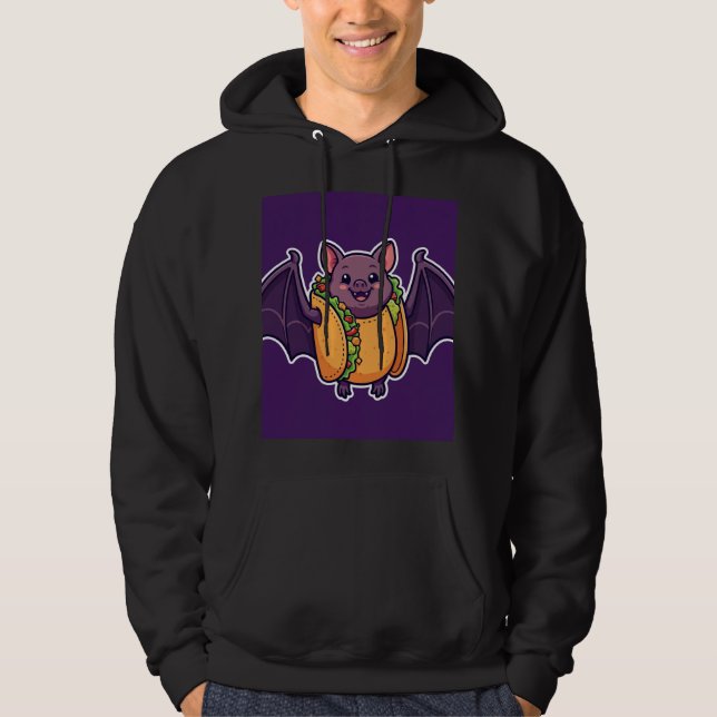Fato de Taco de Morcego Moletom de Halloween Capuz (Frente)