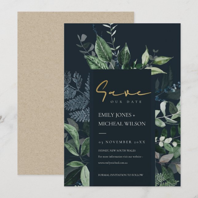 Fauna de Folha Verde marinho Preto Salva o Convite (Frente/Verso)