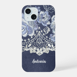 Faux Blue Velvet e Simulado Bordados de rendas