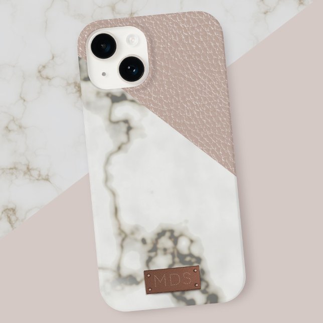 Faux Blush Leather Marble (A modern geometric blush pink faux leather look with white marble. Just add your initials)