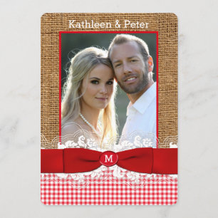 FAUX Burlap, Lace, Arco PHOTO Convite de casamento