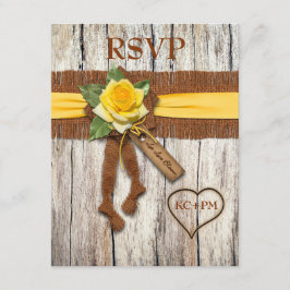 FAUX Burlap, Wood, Cartão de Resposta de Casamento