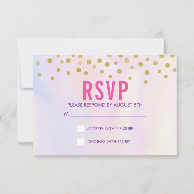 Faux Dourada Confetti em RSVP de Cor de Água Púrpu (Frente)