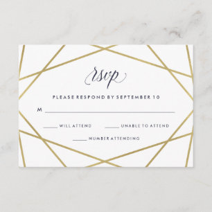 Faux Dourado com RSVP de Casamento de Texto Azul d