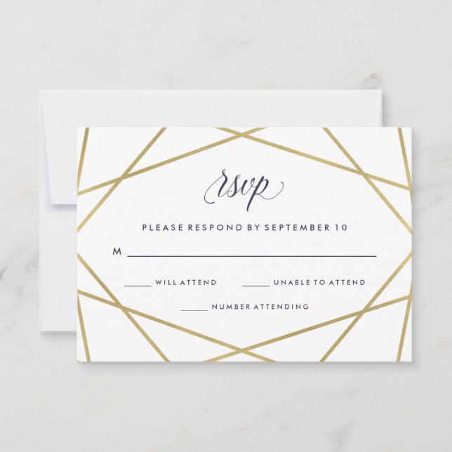 Faux Dourado com RSVP de Casamento de Texto Azul d (Frente)