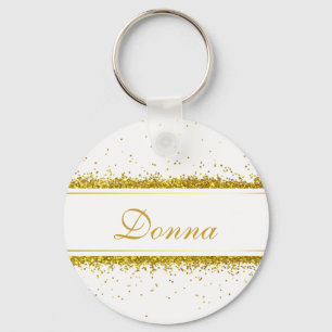Faux Dourado Glitter Confetti Name - Chaveiro