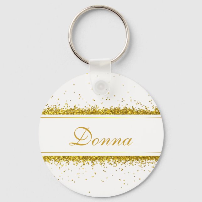 Faux Dourado Glitter Confetti Name - Chaveiro (Frente)