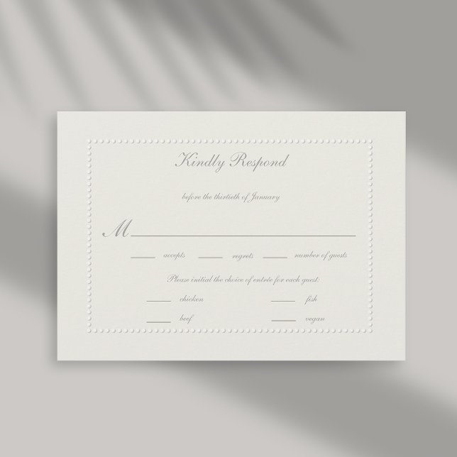 Faux Embossed Beaded Ecru Formal Weding RSVP (formal wedding reply card meal choice rsvp response faux embossed beaded frame ecru linen classic)