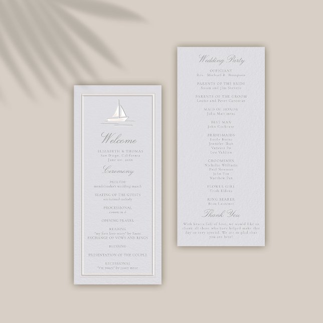 Faux Embossed Coastal Boat Formal Weding Program (coastal wedding program ceremony schedule modern classic formal traditional frame faux embossed boat)