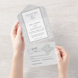 Faux Embossed White Roses Wedding 